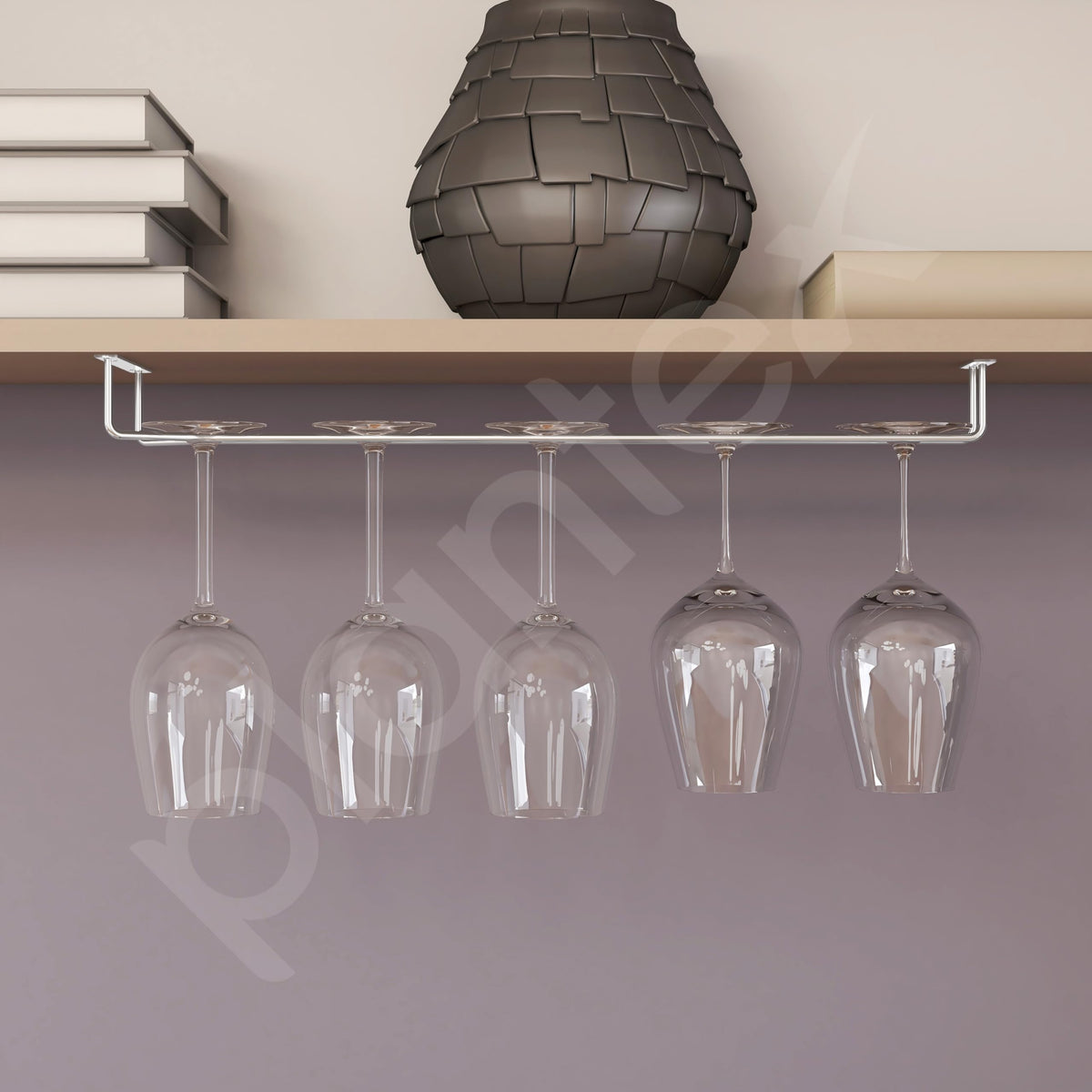 Plantex Stainless Steel Wine Glass Rack/Holder Upside Down Glass Hanging Organizer/Glass Hanging Stand for Pubs/Kitchen/Bars - (Single Line - L20 x W4.5 Inches), Tiered Shelf-6