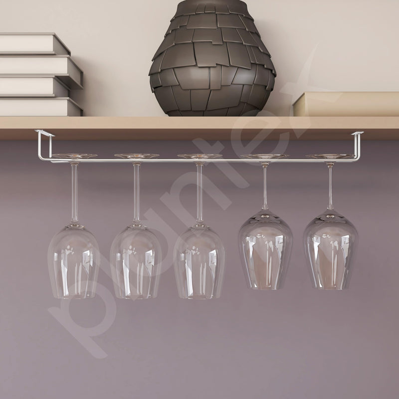 Plantex Stainless Steel Wine Glass Rack/Holder Upside Down Glass Hanging Organizer/Glass Hanging Stand for Pubs/Kitchen/Bars - (Single Line - L20 x W4.5 Inches), Tiered Shelf-6