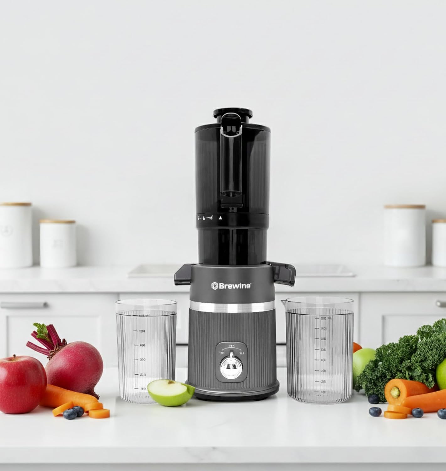 Brewine Cold Press Slow Juicer | 60 RPM High Nutrition Extraction | Wide Feeder | Reverse Function | Easy Clean Design | For Fruits & Vegetables