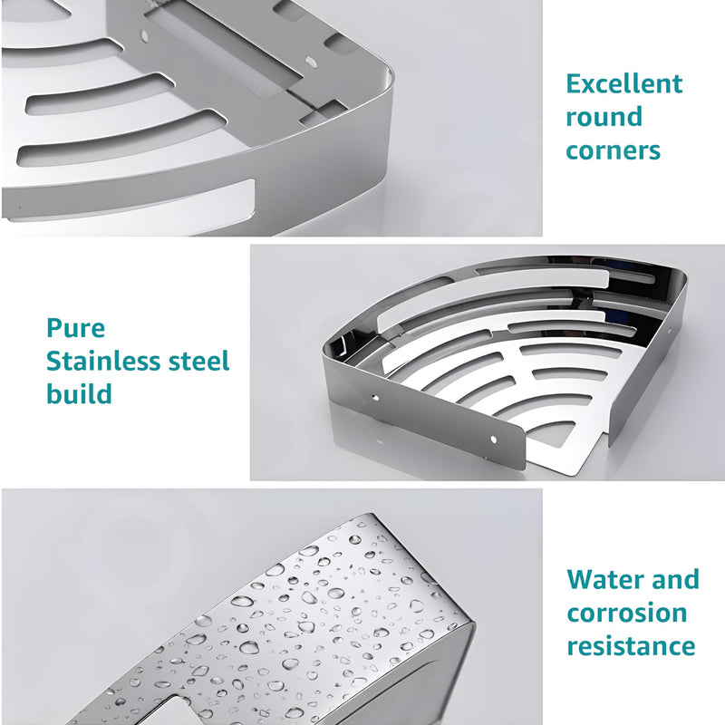 Plantex Stainless Steel Corner/Bathroom Shelf/Kitchen Shelf/Wall Mount (8x8 Inches) - Chrome-2