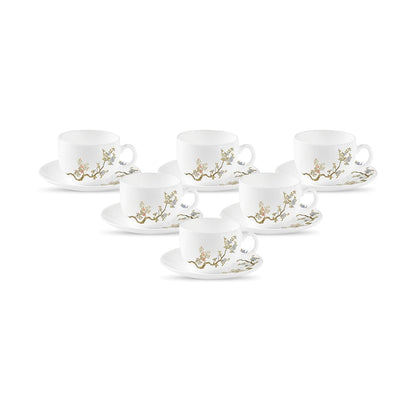 La Opala Diva, Pearl Collection Opal Glass Crockery | Cup & Saucer, Set of 12 | Zen Garden, 160 ml | for Tea & Coffee | Microwave Safe | 100% Vegetarian | Extra Strong | Super Light | Super White