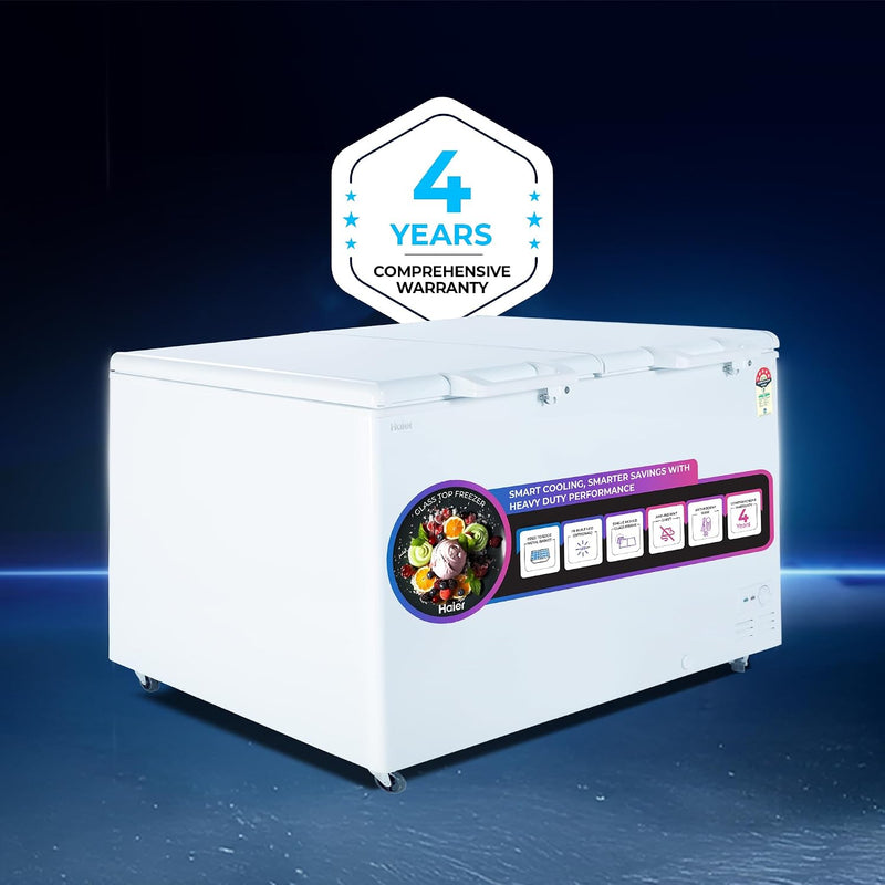 Haier HFC-500DM5, 5 Star Rating Double Door Convertible Deep Freezer, 5 Side Freezing, Dual Condenser, Inside Metal Liner with 70mm Puff Thickness (White 439L)