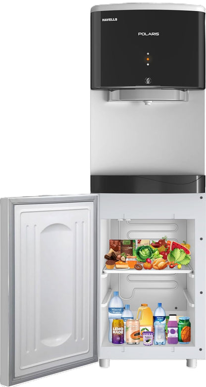 Havells Polaris Top Load Water Dispenser - Hot, Cold & Normal Water, Food-Grade ABS Body, Stainless Steel Tank, LED Indicator, Child Lock, Removable Drip Tray, 1-Year Warranty (White-Black)