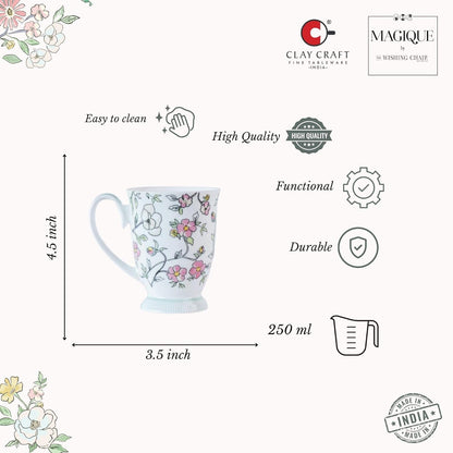 Magique by The Wishing Chair x ClayCraft : Vines Happy Days Ceramic Coffee Mug 300ml | Fine China Floral Milk Tea Cup | Microwave & Dishwasher Safe | Elegant Mug for Home Office Gifting