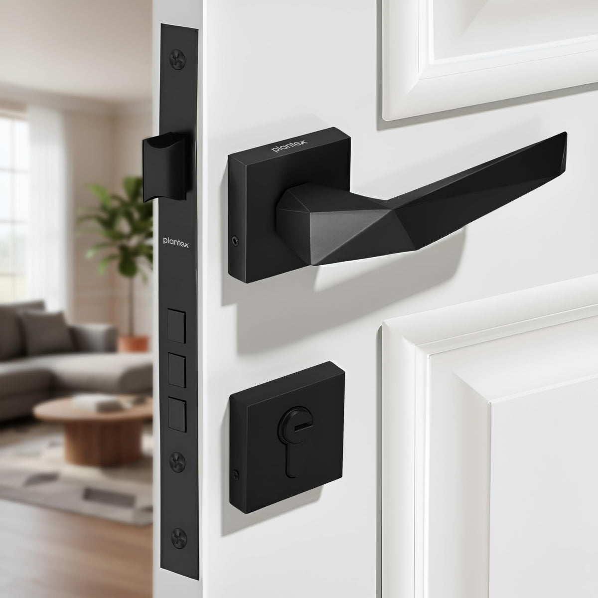 Plantex Main Door Lock Set/Door Handle Lock/Mortise Door Lock for Home with 3 Years of Warranty (7129, Z-Black)