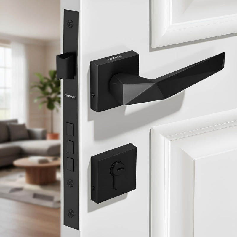 Plantex Main Door Lock Set/Door Handle Lock/Mortise Door Lock for Home with 3 Years of Warranty (7129, Z-Black)-1