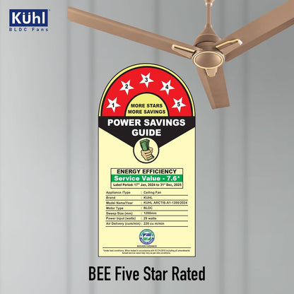 KUHL Arctis A1 1200 Mm 65% Power Saving Bldc Ceiling Fan With Remote | Bee 5 Star Rated & Isi Marked | High Air Flow | 5 Year Warranty | Gold