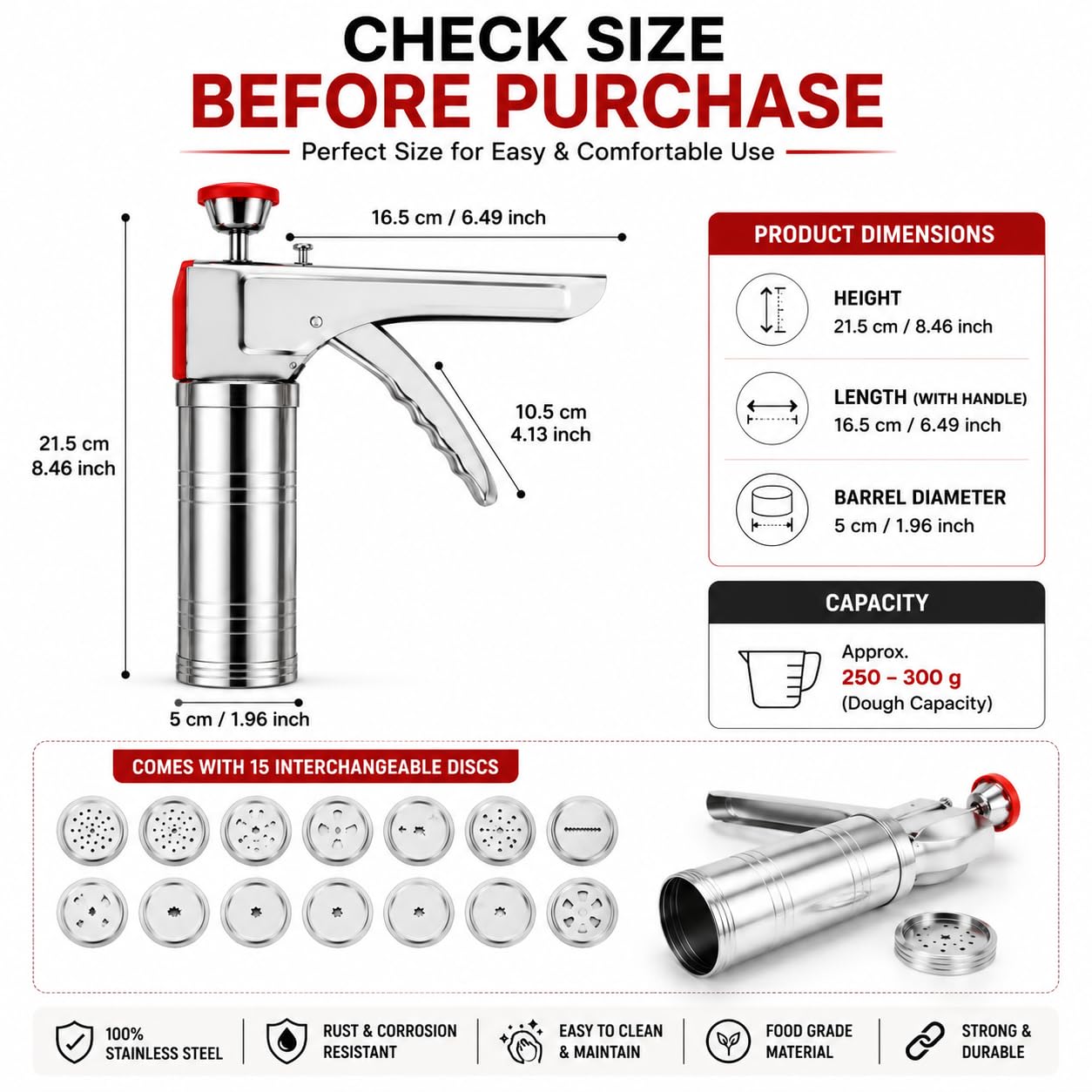 Kitchen Press Sev Sancha Machine | Murukku Maker | Chakli Maker | Idiyappam Press | Sev Bhujiya Gathiya Maker | Stainless Steel Snacks Maker for Farsan Namkeen Noodles Cookies