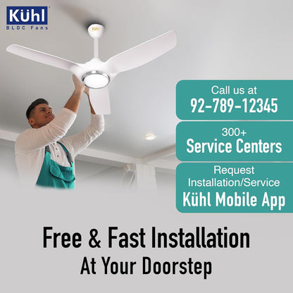KUHL Meridian M1 1200MM 65% Power Saving BLDC Ceiling Fan With Remote | BEE 5 Star Rated & ISI Marked | High Air Flow | Down Light & Reverse Mode | 5 Year Warranty on Motor | Free Installation |White