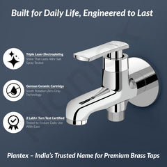 Plantex Pure Brass 2 in 1 Tap for Washing Machine/2-Way Bib Cock for Bathroom with Wall Flange & Teflon Tape - (Chrome, 3507-1)-3