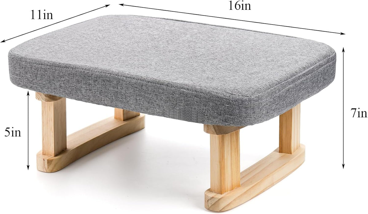 Small Footstool Ottoman, Rectangle Fabric Foot Stool Rest with Wooden Legs and Non-Slip Soft Padding, for Couch