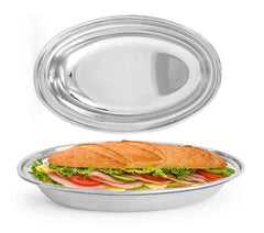Dynore Stainless Steel Oval Plate/Serving Plate/Sabji Plate/Rice Plate/Chaat Plate- Set of 12 Pcs