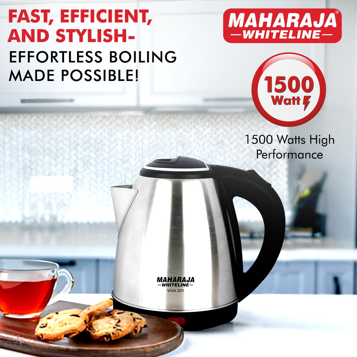 Maharaja Whiteline Viva Joy 1500 Watt Stainless Steel Electric Kettle | 1.5 Litres | Auto Shut Off- White