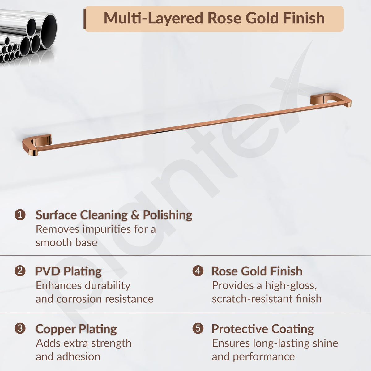 Plantex Smero Pure Brass Towel Hanger for Bathroom/Towel Stand/Single Towel Rod/Bathroom Accessories - Smart (24 Inch-PVD Rose Gold)-3