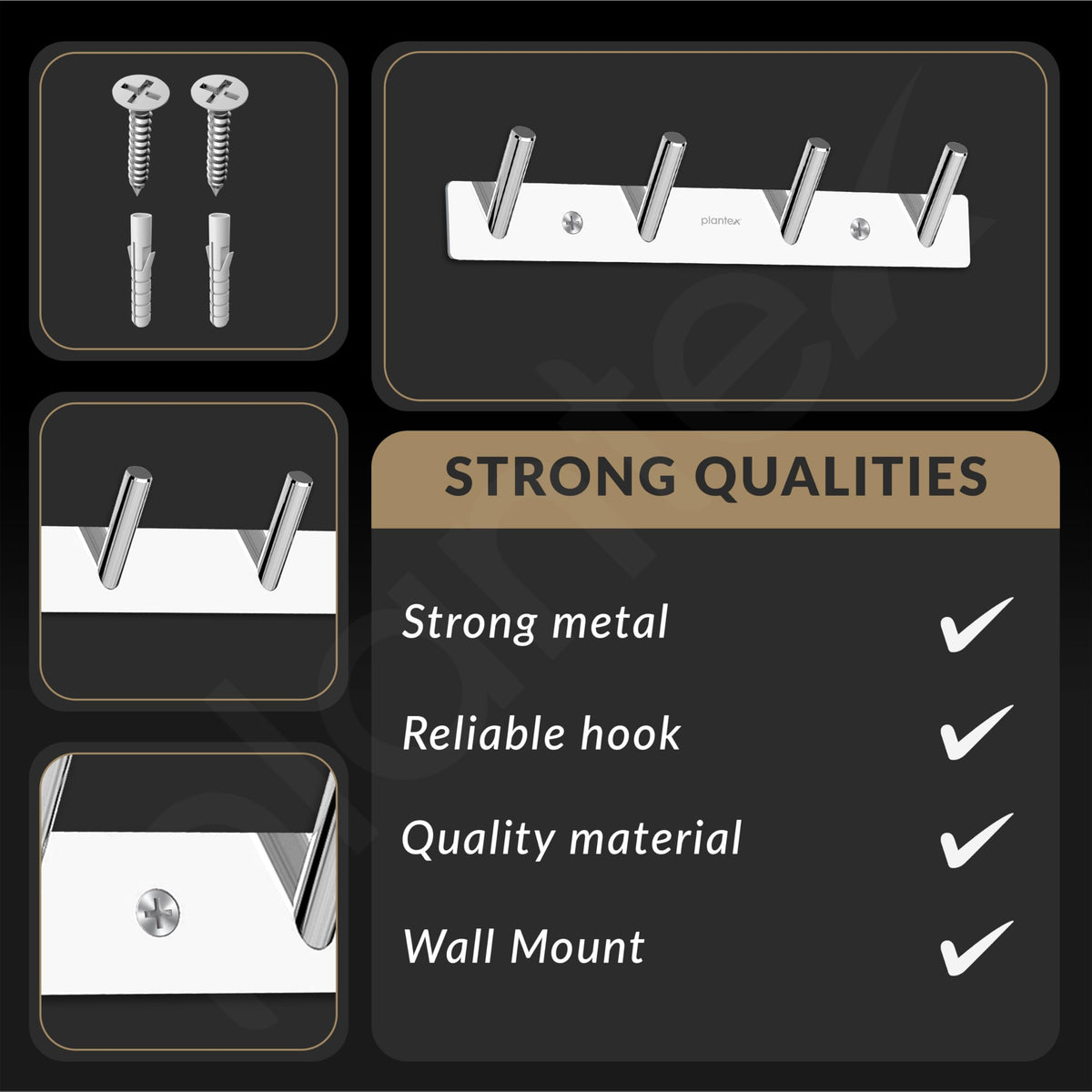 Plantex Wall Hooks for Hanging Cloth/Stainless Steel Towel Hangers/Bathroom Robe Hooks/Door Hangers/Round Wall Hook/Hook Rail for Hanging Keys - 4 Hooks (Pack of 2, Chrome)-5