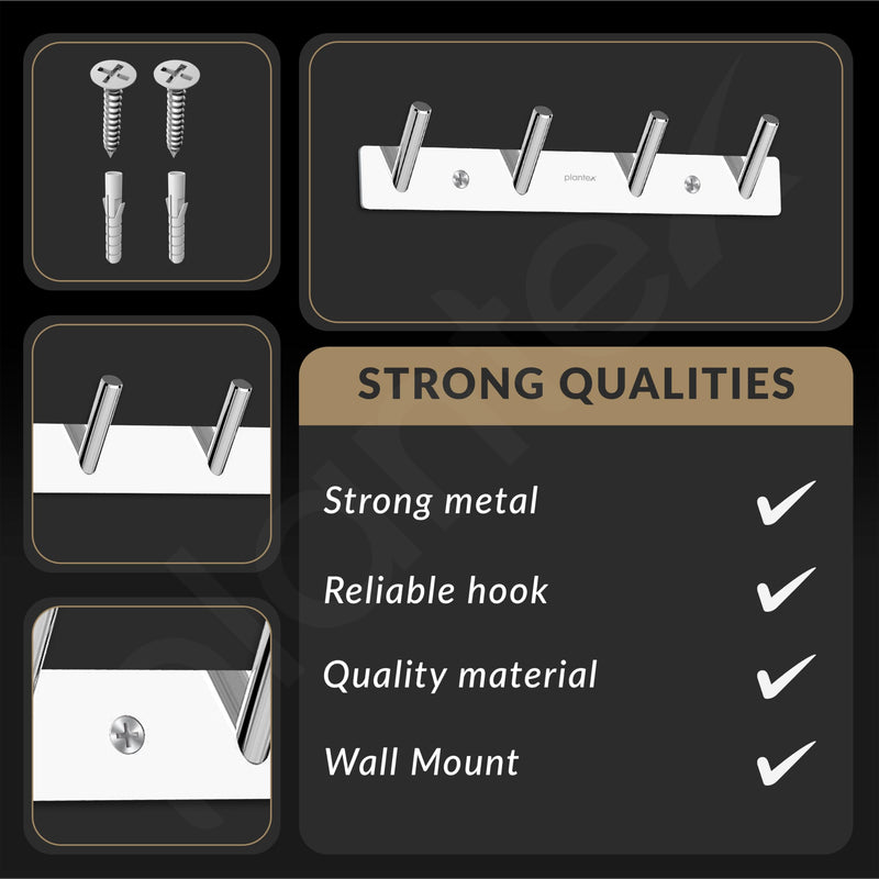 Plantex Wall Hooks for Hanging Cloth/Stainless Steel Towel Hangers/Bathroom Robe Hooks/Door Hangers/Round Wall Hook/Hook Rail for Hanging Keys - 4 Hooks (Pack of 2, Chrome)-5