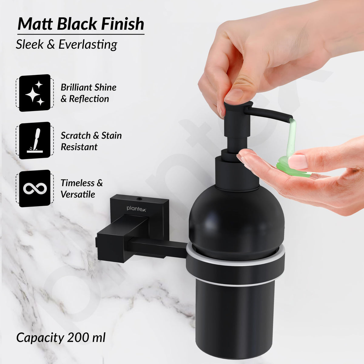 Plantex 304 Grade Stainless Steel Hand Wash Holder for Wash Basin Liquid Soap Dispenser/Bathroom Accessories - Splash (Black)-5