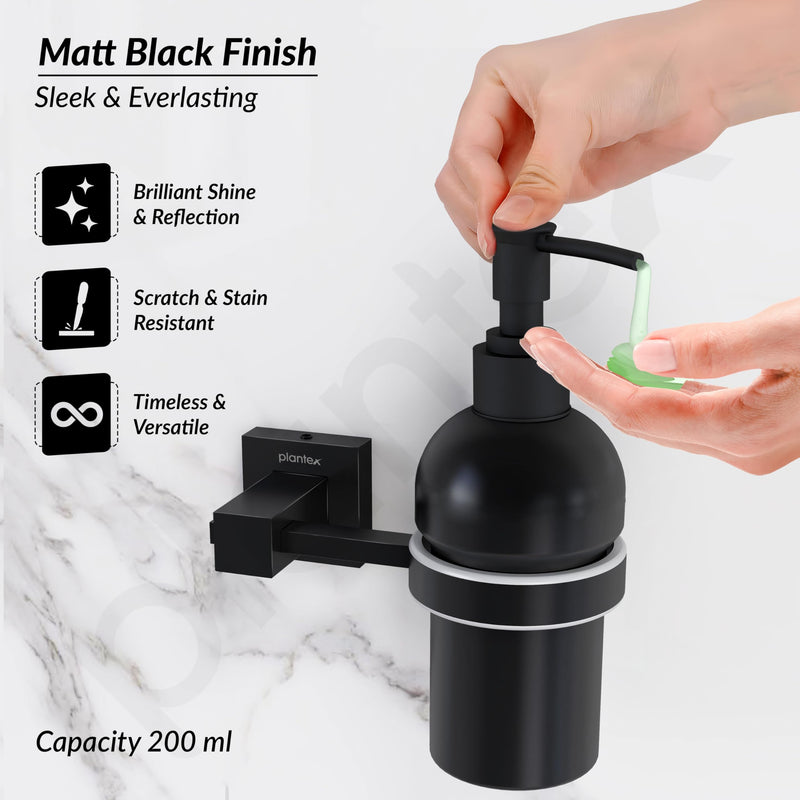 Plantex 304 Grade Stainless Steel Hand Wash Holder for Wash Basin Liquid Soap Dispenser/Bathroom Accessories - Splash (Black)-5