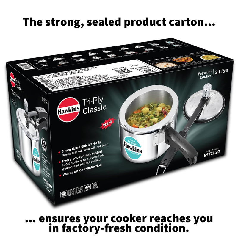 Hawkins Triply 2 Litre Classic Pressure Cooker, Triply Stainless Steel Induction Inner Lid & Small Cooker, Silver (SSTCL20)