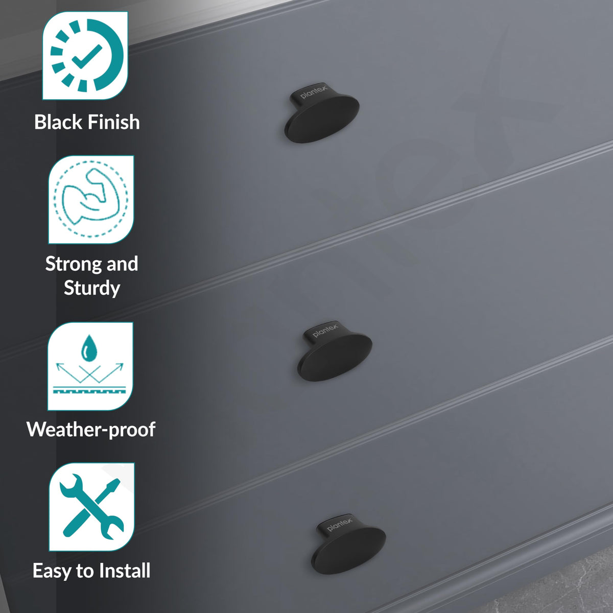 Plantex Knobs for Drawer/Small Drawer Knobs/Knobs for Cabinets/Pull-Push Knobs for Kitchen/Bedroom Drawer - Pack of 6 (Oval, Black)-5