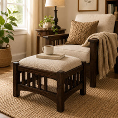 Wooden Ottoman Foot Stool with Upholstered Cushion Seat, Solid Wood Foot Rest Stool for Living Room, Bedroom, L