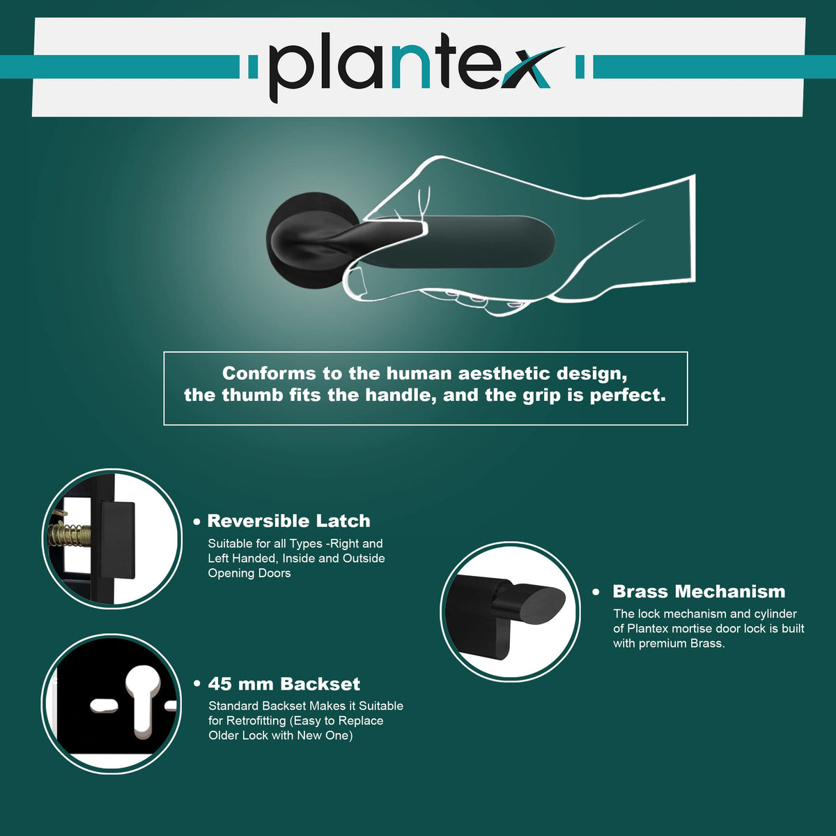 Plantex Triple Security Door Lock For Home/Main Door Lock Set Knob Handle With 3 Years Of Warranty/Mortise Lock For Door With Brass Lock Body&Cylinder(7106-Black)-4