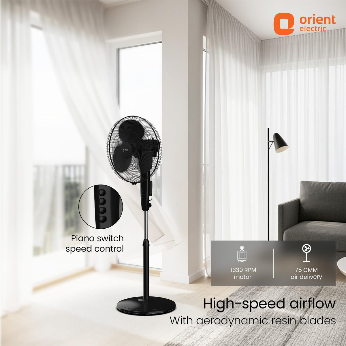 Orient Electric Stand 81 400 mm High Speed Pedestal Fan with 100% Copper Motor-2