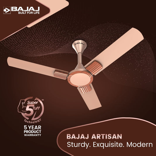Bajaj Artisan 12S2 1200MM Ceiling Fans for Home | BEE-2 Star Rated Energy Efficient | SUPER 5TUFF TECHNOLOGY™ | SumoTuff Blades | High Air Delivery & High Speed | 5-Yrs Warranty 【Rosewood】