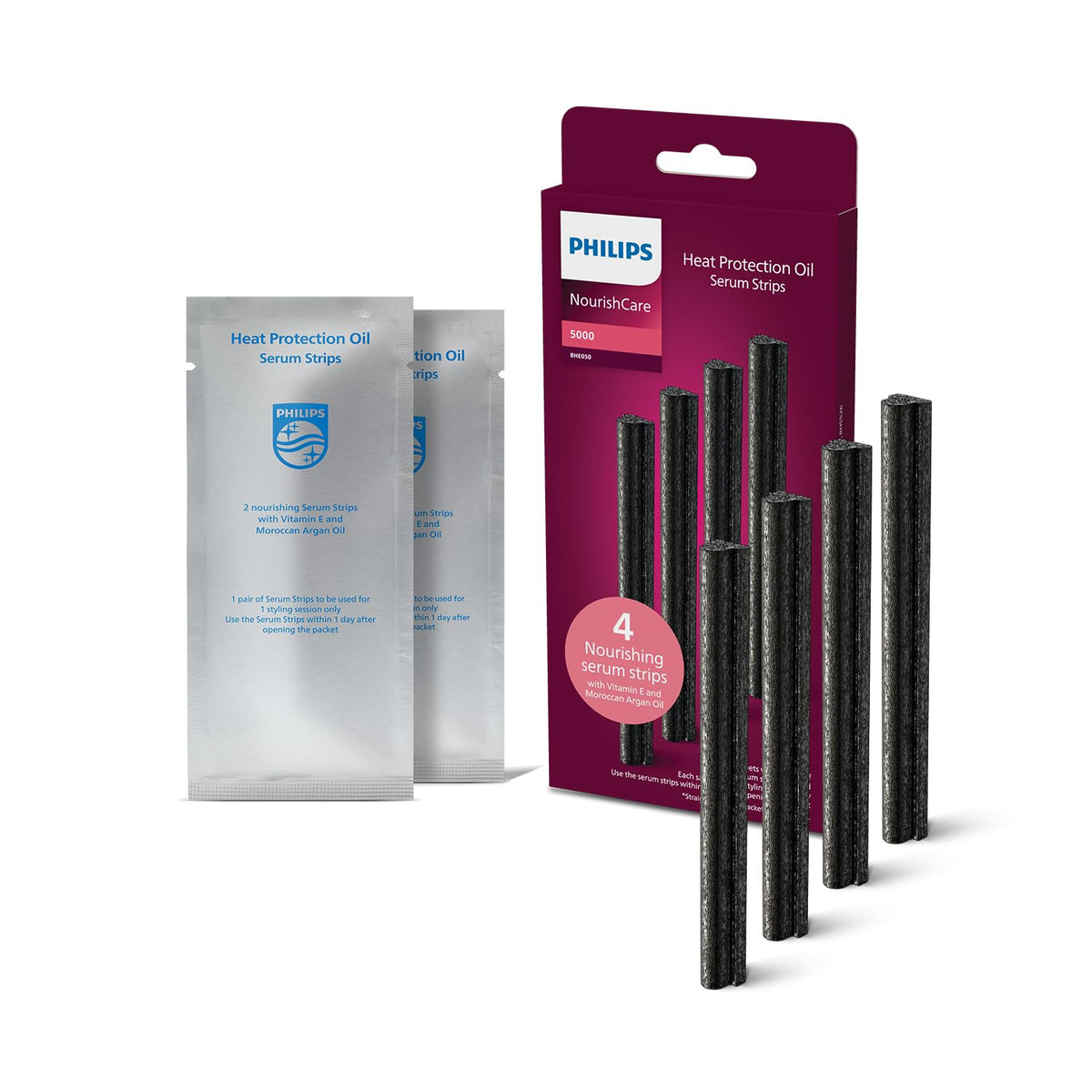 Philips uniquely designed pack of 4 nourishing serum strips with vitamin E and Moroccan Argan Oil (BHE050/00)