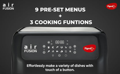 Pigeon by Stovekraft Air Fryer Oven 12L | 1800W | 2-in-1 Appliance - AirfryerOTG | Digital Touchscreen | 9 Preset Menu | Air Fry, Bake, Broil, Toast, Defrost (Black) | With Rotisserie | 7 Accessories