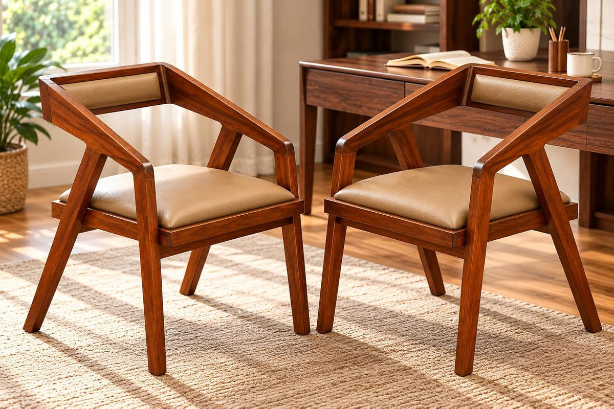 Set of 2 Solid Wood Accent Chairs with Camel Cushion Seat, Modern Cafe Arm Chair for Home (Camel Set of 2)