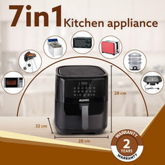 AGARO Elegant Air Fryer, 6.5L, 12 Preset Cooking Modes, 360 Degrees Air Circulation With Variable Temperature Settings, Frying, Grilling, Toasting, Roasting, 1800W, Black.