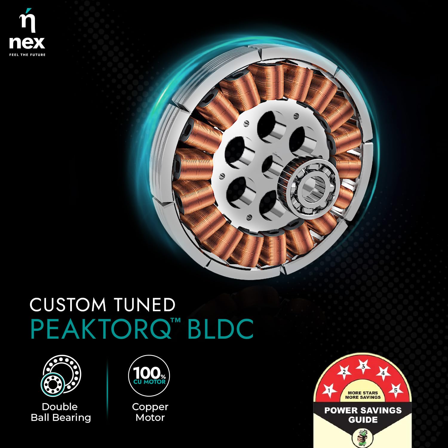 NNEX by BAJAJ Glyde A70 BLDC 1200 MM | BEE 5 Star Rated Premium Ceiling Fan with Remote | 20% Higher Air Thrust* | Airfluence™ Al Blades | 2-Yr Warranty | 5-Yr Motor Warranty 【Granite Grey】