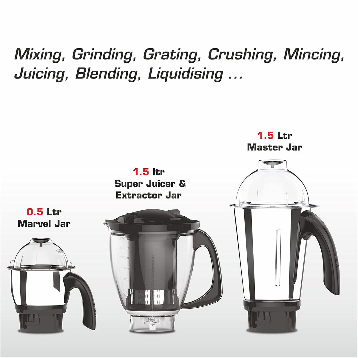 Vidiem Mixer Grinder 616 A Tusker ADC | Mixer grinder 750 watt with 3 jars & 1 Juicer Mixer Grinder, 1 Multi chef | 4 Le