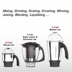 Vidiem Mixer Grinder 616 A Tusker ADC | Mixer grinder 750 watt with 3 jars & 1 Juicer Mixer Grinder, 1 Multi chef | 4 Le