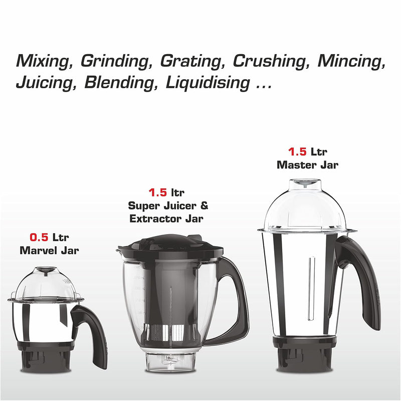 Vidiem Mixer Grinder 616 A Tusker ADC | Mixer grinder 750 watt with 3 jars & 1 Juicer Mixer Grinder, 1 Multi chef | 4 Le