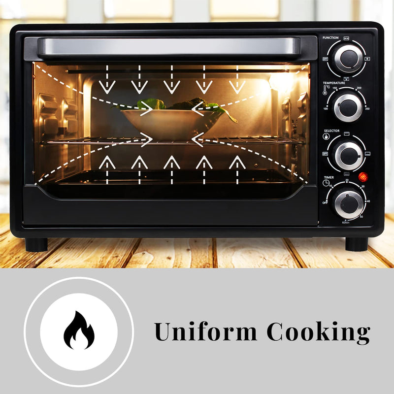 Faber 60L 2200W OTG | Bake, Toast, Roast, Grill | 4 Heating Functions, Upper & Lower Heating, Rottisserie, 360° Convection| Indicator Light, Auto Shut-Off, Ready Bell | Removable Crumb Tray | (Black)
