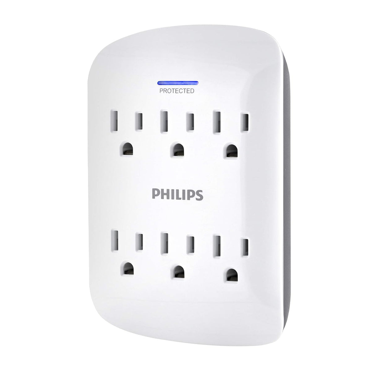 Philips 6 Outlet Surge Protector Outlet Adapter, Wall Tap Power Strip, Protected Indicator Light, 125V AC (SPP3461WA/37)
