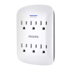 Philips 6 Outlet Surge Protector Outlet Adapter, Wall Tap Power Strip, Protected Indicator Light, 125V AC (SPP3461WA/37)