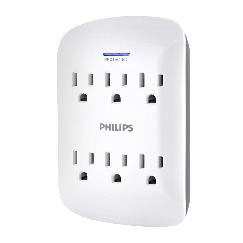 Philips 6 Outlet Surge Protector Outlet Adapter, Wall Tap Power Strip, Protected Indicator Light, 125V AC (SPP3461WA/37)