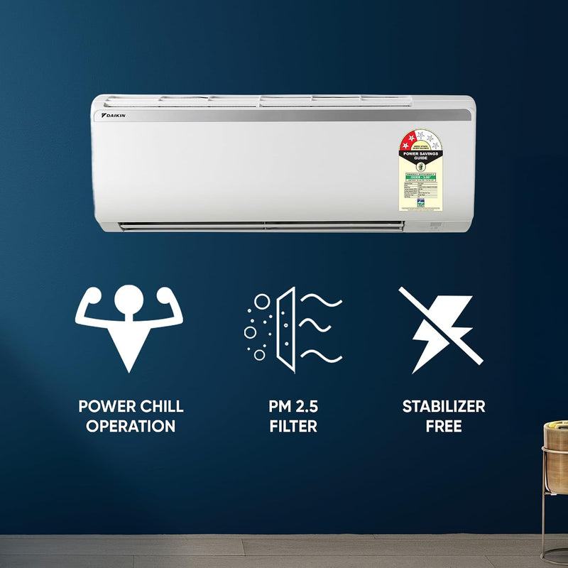 Daikin 1.5 Ton 2 Star, Fixed Speed Split AC (Copper, PM2.5 Filter, FTQ50XV16, White)