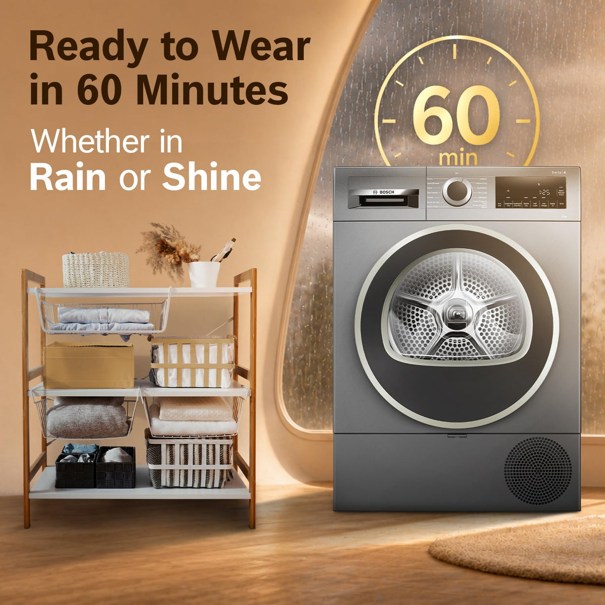 Bosch 9 kg Front Load Fully-Automatic Heat Pump Tumble Dryer, 100% Drying, 5 Drying Options, Reduces 99.9% Allergens, Re