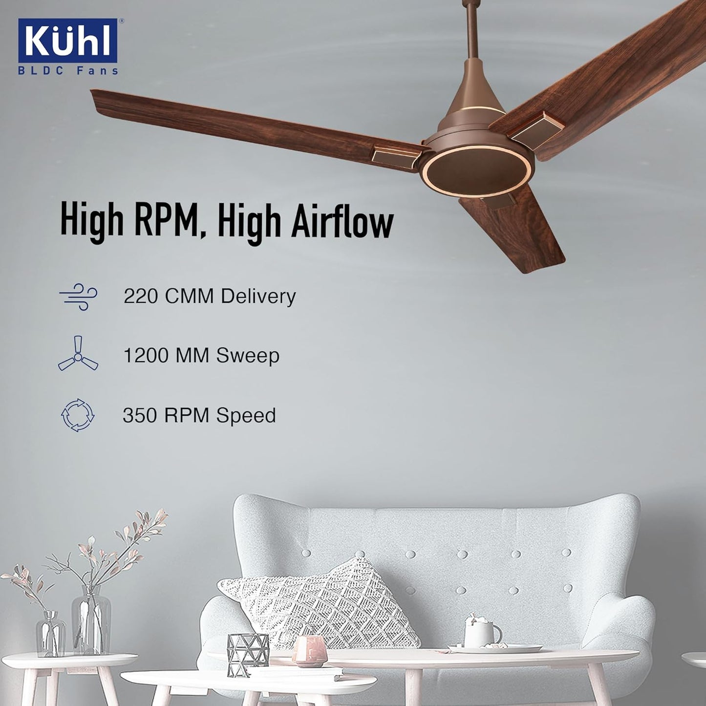 KUHL Prima A5 1200Mm Bldc Ceiling Fan With Remote | Inr 300 Off On Exchange | 5 Star Rated | High Airflow | Saves Up To 65% Electricity | 5-Year Warranty | Teak