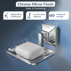 Plantex 304 Grade Stainless Steel Soap Holder for Bathroom/Soap Dish/Soap Stand/Bathroom Accessories - Squaro (Chrome)-3