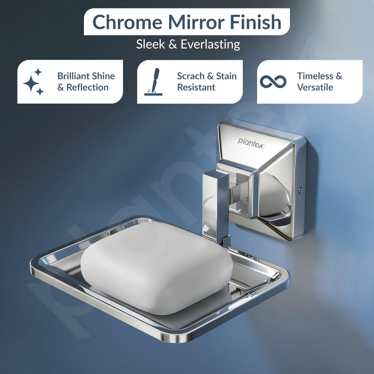 Plantex 304 Grade Stainless Steel Soap Holder for Bathroom/Soap Dish/Soap Stand/Bathroom Accessories - Squaro (Chrome)-3
