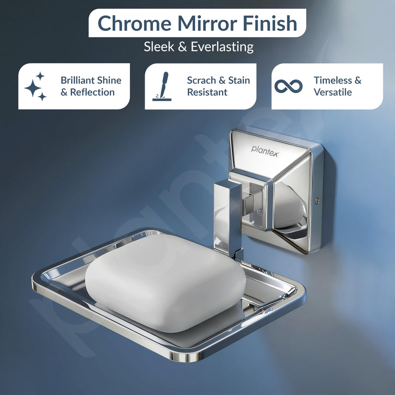Plantex 304 Grade Stainless Steel Soap Holder for Bathroom/Soap Dish/Soap Stand/Bathroom Accessories - Squaro (Chrome)-3
