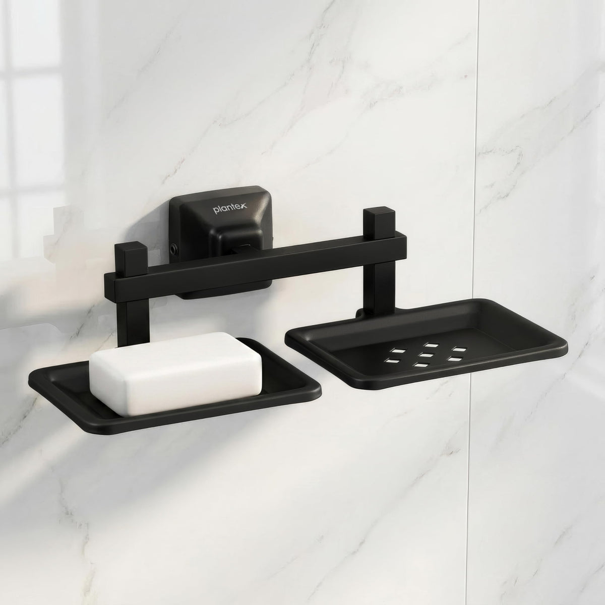 Plantex 304 Grade Stainless Steel Double Soap Holder for Bathroom/Dual Soap Dish/Soap Stand/Soap Case/Bathroom Accessories - Squaro (Black)-1
