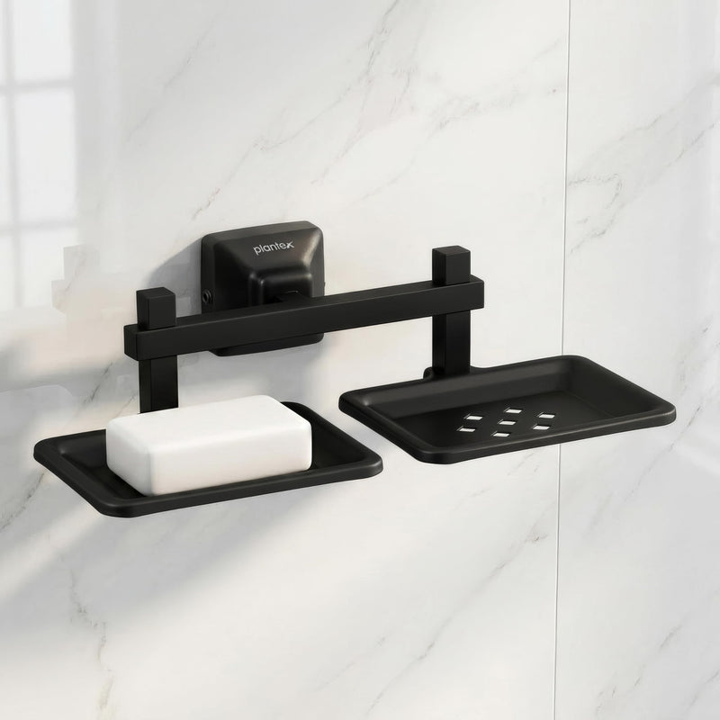 Plantex 304 Grade Stainless Steel Double Soap Holder for Bathroom/Dual Soap Dish/Soap Stand/Soap Case/Bathroom Accessories - Squaro (Black)-1