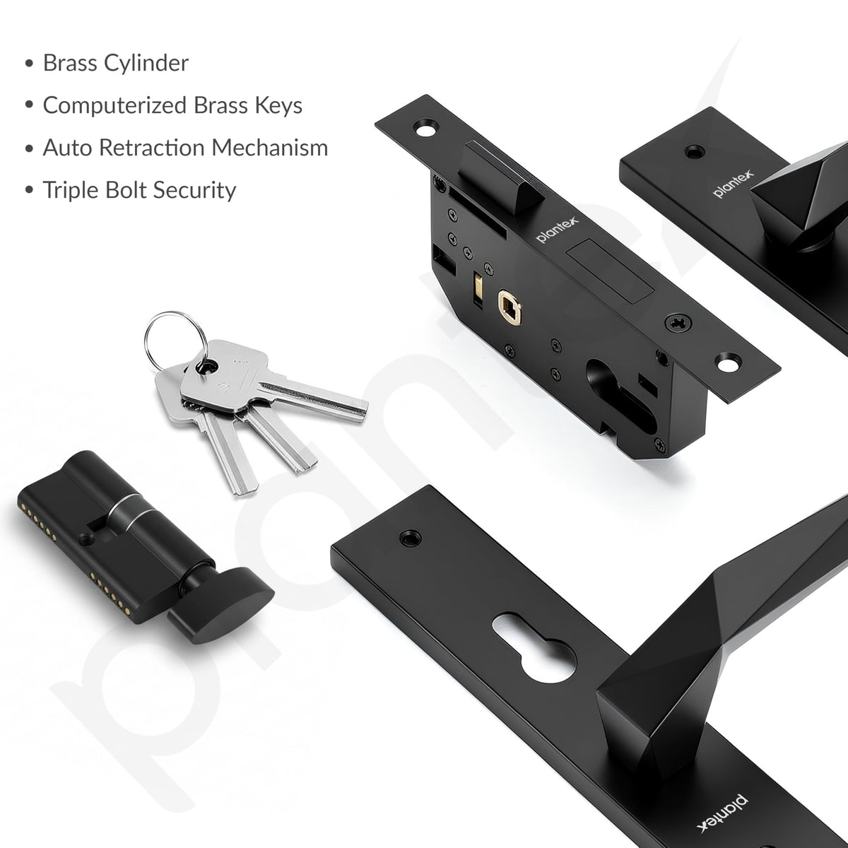 Plantex Heavy-Duty Door Lock Handle Set/6-Lever Lock Mechanism with 3 Years of Warranty/Mortise Lock with 3 Keys, Brass Lock Body & Cylinder - (Z-Black)-3