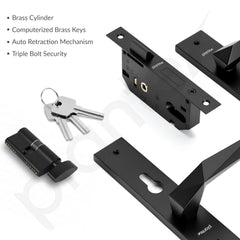 Plantex Heavy-Duty Door Lock Handle Set/6-Lever Lock Mechanism with 3 Years of Warranty/Mortise Lock with 3 Keys, Brass Lock Body & Cylinder - (Z-Black)-3